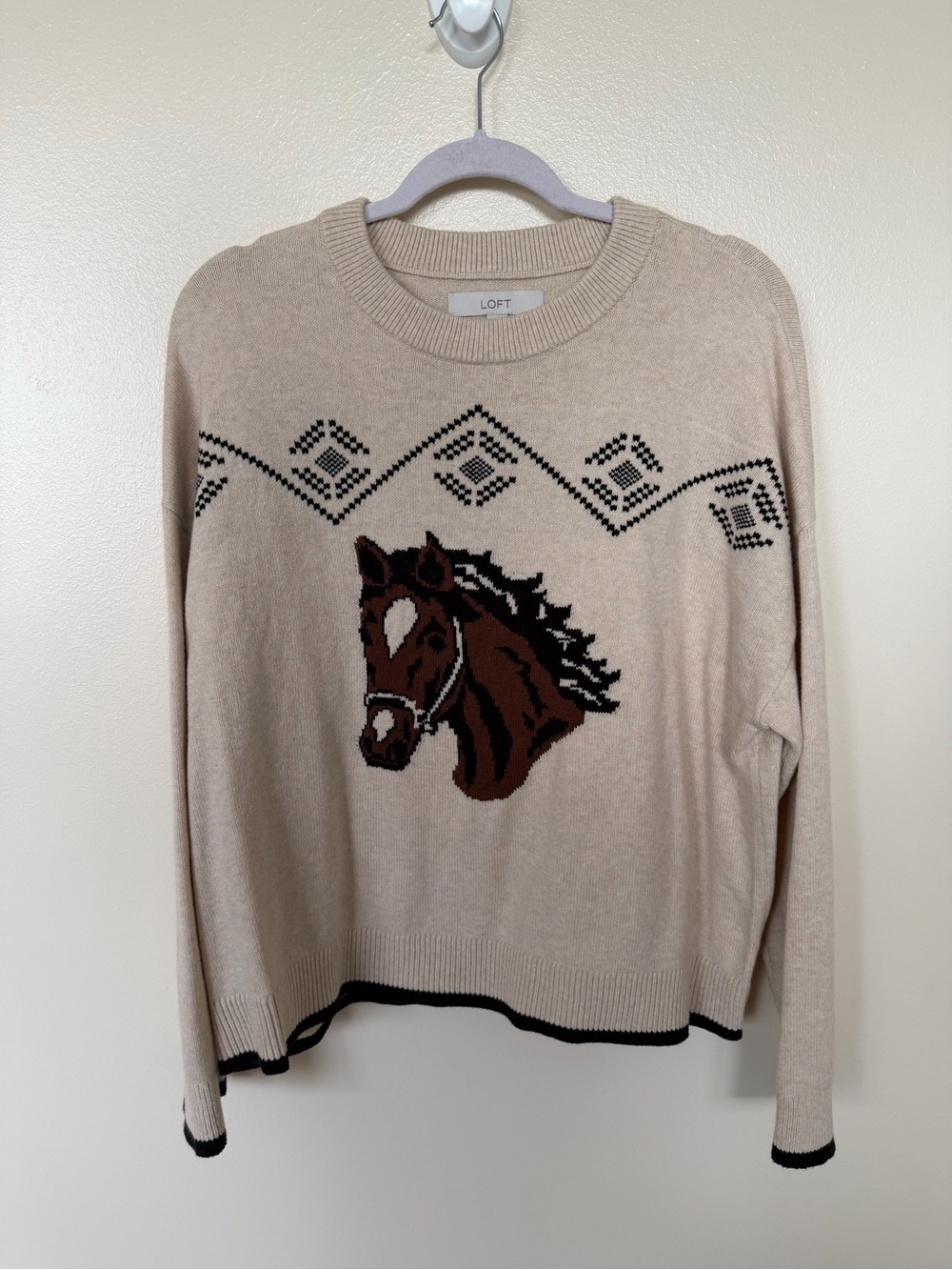 LOFT Crewneck Tan Horse Western Sweater
